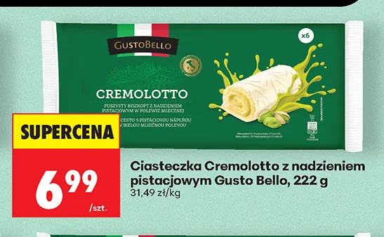 Ciasteczka Cremolotto z nadzieniem pistacjowym Gusto Bello promocja w Biedronka