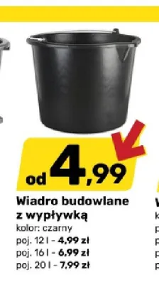 Wiadro budowlane z wypływką czarne 12 l promocja w Bricomarche