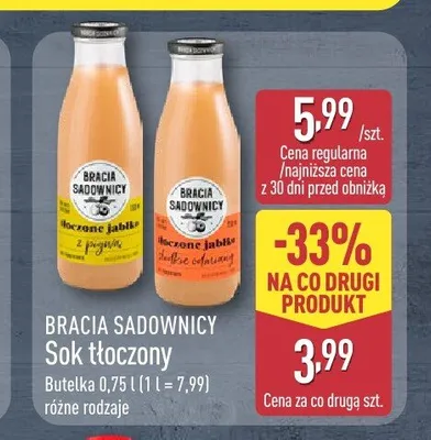Sok tłoczony jabłko słodkie odmiany Bracia Sadownicy promocja w Aldi
