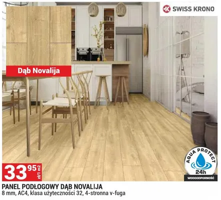 Panel podłogowy Dąb Novalija Swiss Krono 8mm AC4 klasa użyteczności 32 4-stronna v-fuga promocja w Merkury Market