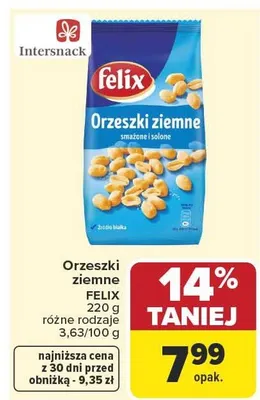 Orzeszki ziemne smażone i solone Felix promocja w Carrefour