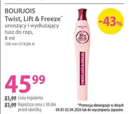Twist, Lift & Freeze unoszący i wydłużający tusz do rzęs Bourjois promocja w Hebe