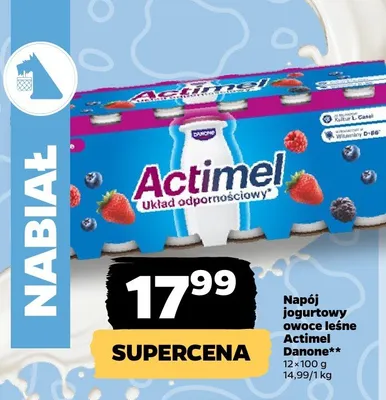 Napój jogurtowy owoce leśne Actimel Danone promocja w Netto