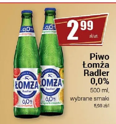 Piwo bezalkoholowe Łomża Radler 0,0% Cytryna i Limonka promocja w Premium Nasz Sklep