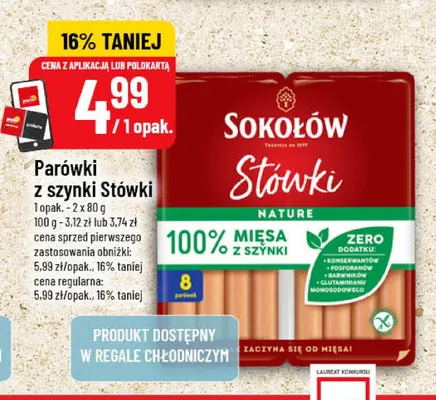 Parówki z szynki Sokołów Stówki Nature 2-pak promocja w POLOmarket