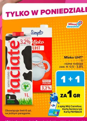 Mleko UHT Simply 3,2% promocja w Carrefour Market