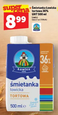 Śmietanka Łowicka tortowa UHT Łowicz 36% promocja w TOPAZ
