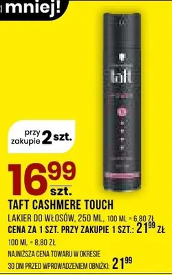 Lakier do włosów Taft Cashmere Touch 250 ml promocja w Drogerie Natura