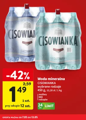 Woda mineralna Cisowianka niskosodowa gazowana promocja w Intermarche