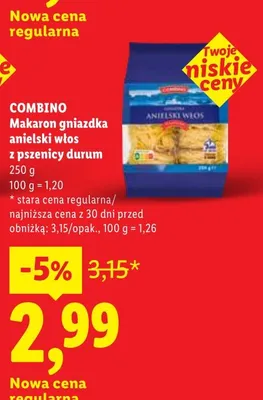 Makaron gniazdka anielski włos z pszenicy durum Combino promocja w Lidl