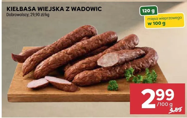 Kiełbasa wiejska z Wadowic Dobrowolscy promocja w Stokrotka