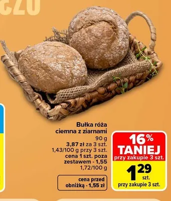 Bułka róża ciemna z ziarnami promocja w Carrefour