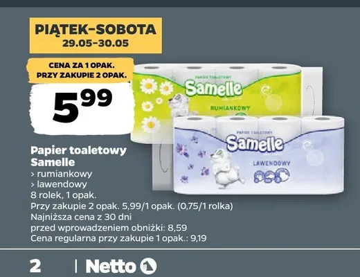 Papier toaletowy Samelle rumiankowy promocja w Netto