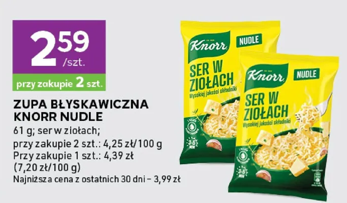 Zupa błyskawiczna Knorr Nudle ser w ziołach promocja w Stokrotka