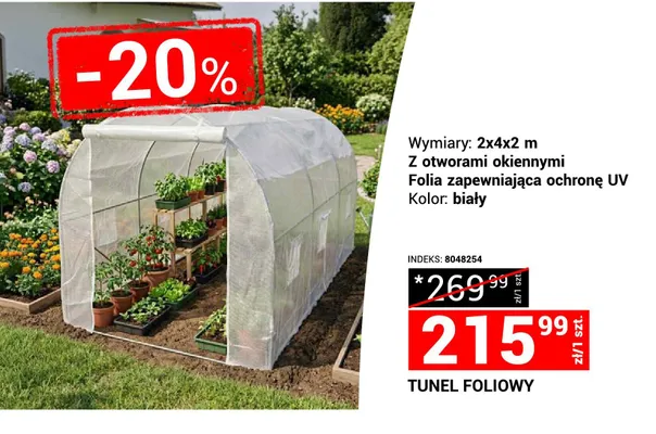 Tunel foliowy z otworami okiennymi folia zapewniająca ochronę UV biały promocja w Merkury Market