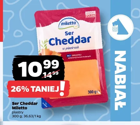 Ser Cheddar Miletto plastry promocja w Netto