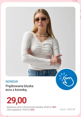 Prążkowana bluzka ecru z koronką NOWEAR rozm. XXS-M promocja w Smyk