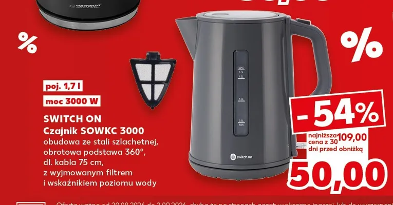 Czajnik elektryczny Switch On Sowkc 3000 promocja w Kaufland