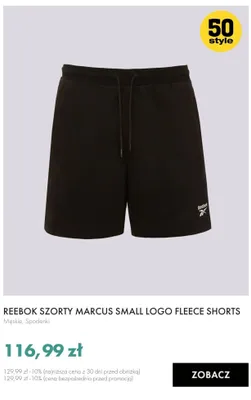 Szorty męskie Reebok Marcus Small Logo Fleece Shorts promocja w 50 style