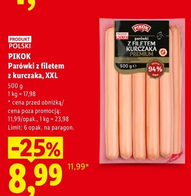 Parówki z filetem z kurczaka XXL Pikok promocja w Lidl