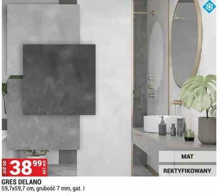 Gres DELANO 59,7x59,7cm grubość 7mm gat. I mat rektyfikowany promocja w Merkury Market