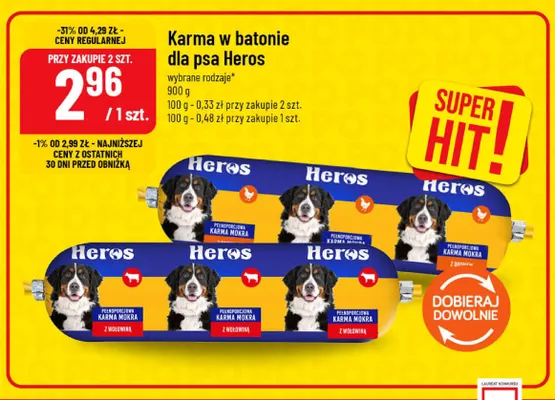 Karma w batonie dla psa Heros promocja w POLOmarket