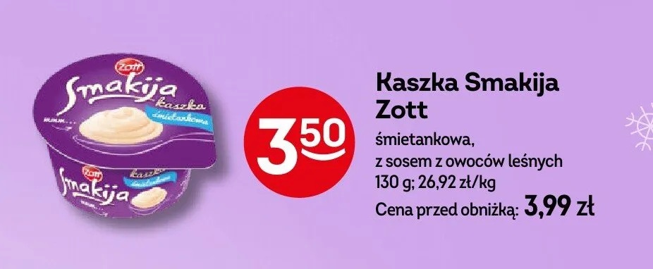 Kaszka Smakija Zott śmietankowa, z sosem z owoców leśnych promocja w Żabka
