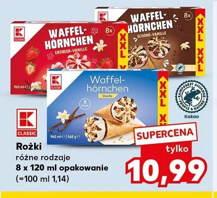Lody rożki czekoladowo-waniliowe K-Classic promocja w Kaufland