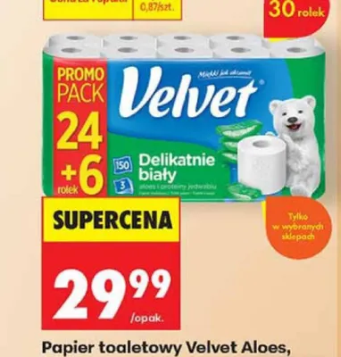 Papier toaletowy Velvet Aloes 30-pak promocja w Biedronka