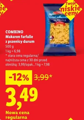 Makaron COMBINO farfalle z pszenicy durum promocja w Lidl