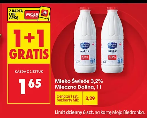 Mleko Świeże 3.2% Mleczna Dolina promocja w Biedronka
