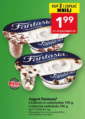Jogurt Fantasia z kulkami w czekoladzie promocja w LEWIATAN