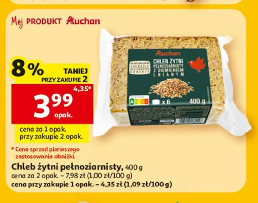 Chleb żytni pełnoziarnisty z siemieniem lnianym Auchan promocja w Auchan