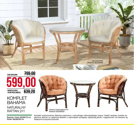 Komplet wypoczynkowy Bahama naturalny rattan 2+1 promocja w Abra Meble