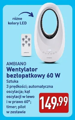 Wentylator bezłopatkowy Ambiano 60W promocja w Aldi