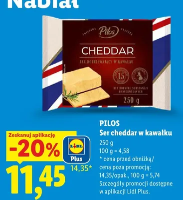 Ser cheddar w kawałku Pilos promocja w Lidl