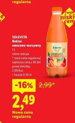Nektar owocowo-warzywny marchew jabłko brzoskwinia Solevita promocja w Lidl