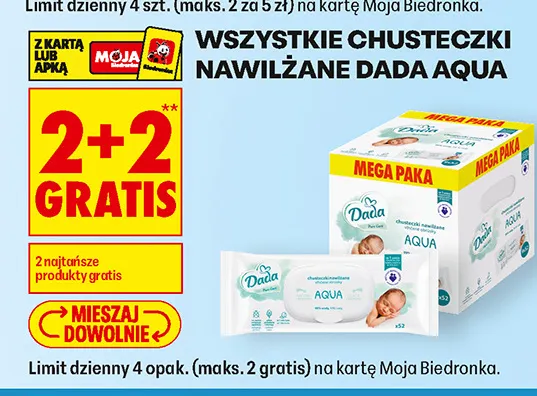 Chusteczki nawilżane Dada Aqua promocja w Biedronka