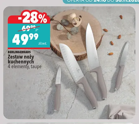 Zestaw noży kuchennych 4 elementy taupe BerlingerHaus promocja w Biedronka