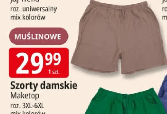 Szorty damskie muślinowe Maketop roz. 3XL-6XL promocja w Leclerc