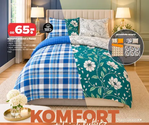 Komplet pościeli z flaneli 160x220 cm + 2 poduszki 70x80 promocja w Netto