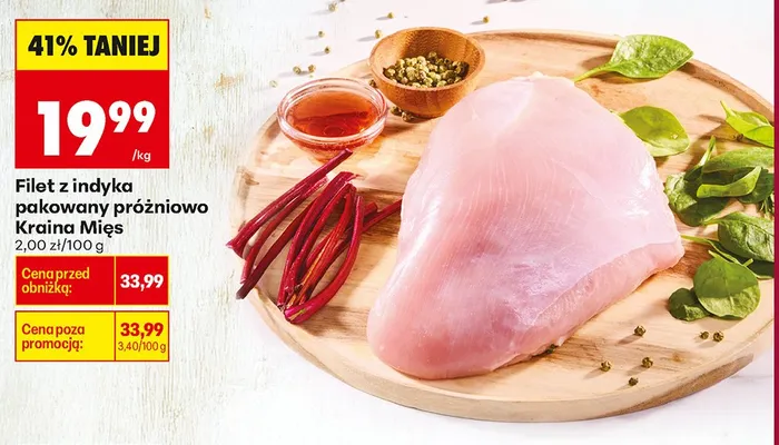 Filet z indyka pakowany próżniowo Kraina Mięs promocja w Biedronka