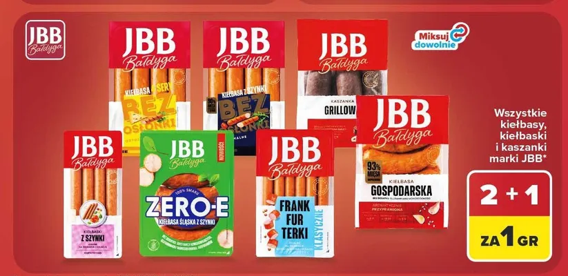 Kiełbasa z serem bez osłonki JBB Bałdyga promocja w Carrefour