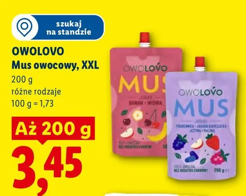 Mus owocowy banan wiśnia Owolovo XXL promocja w Lidl