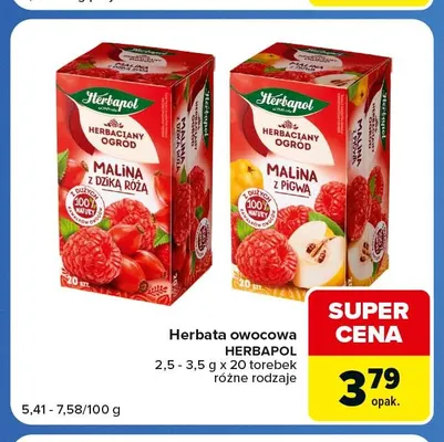 Herbata owocowa Herbaciany Ogród malina z pigwą Herbapol promocja w Carrefour Express