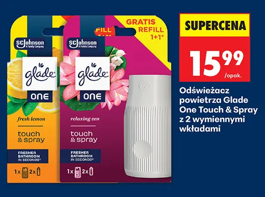 Odświeżacz powietrza Glade One Touch & Spray z 2 wymiennymi wkładami promocja w Biedronka