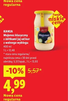 Majonez klasyczny z żółtkami jaj od kur z wolnego wybiegu Kania promocja w Lidl