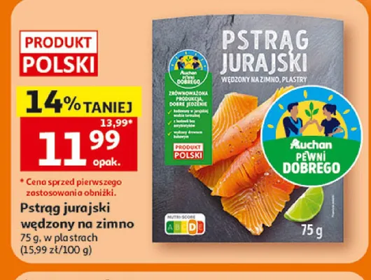 Pstrąg jurajski wędzony na zimno w plastrach Auchan Pewni Dobrego promocja w Auchan