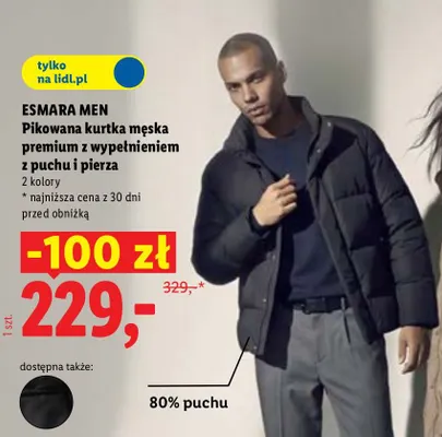 Pikowana kurtka męska premium z wypełnieniem z puchu i pierza promocja w Lidl
