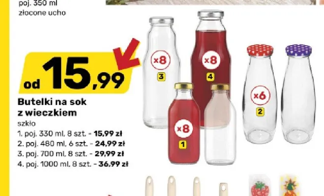 Butelki na sok z wieczkiem 8-pak 1000 ml promocja w Bricomarche